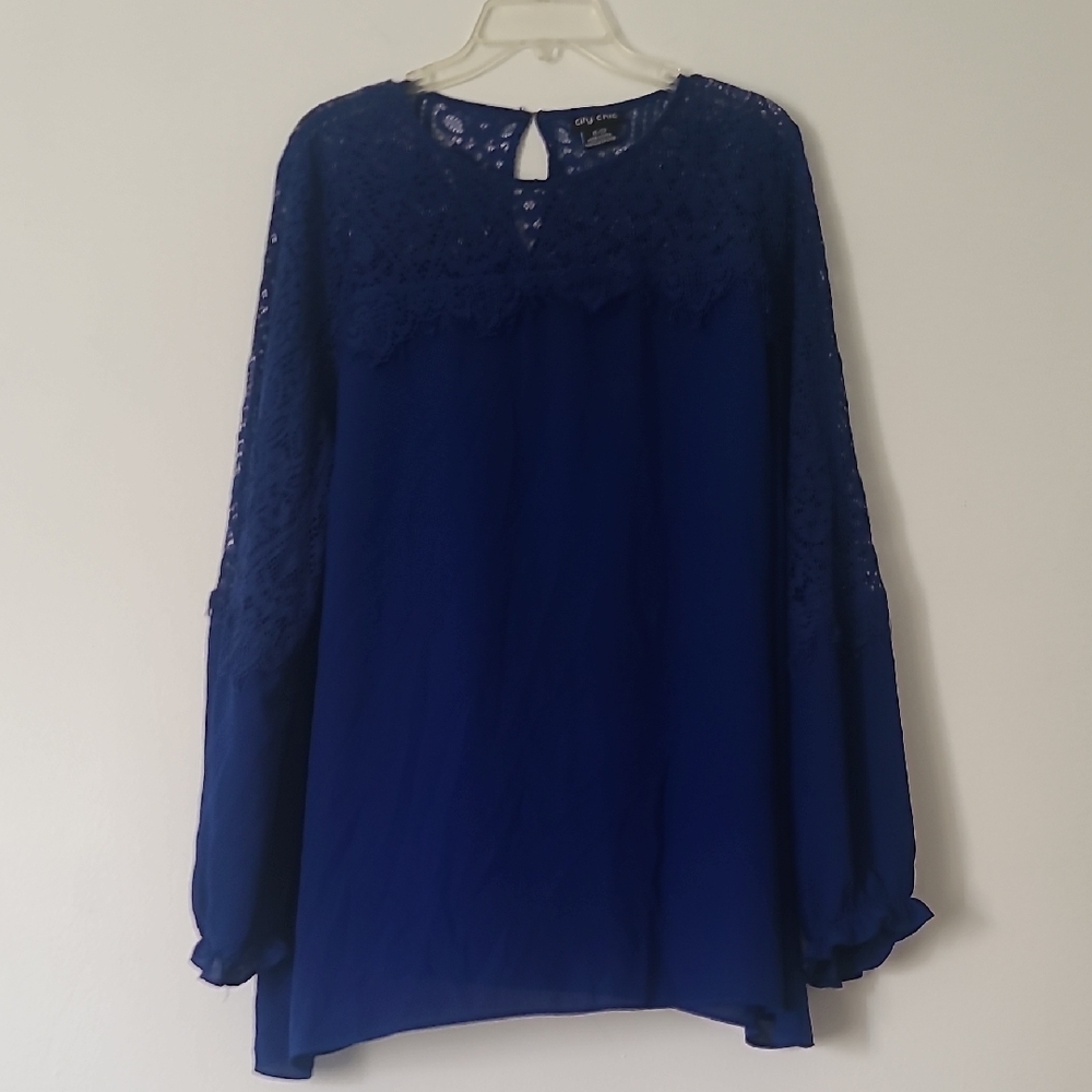 City Chic Royal Blue Lace Long Sleeved Blouse
